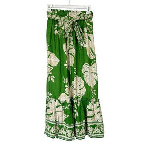 NEW Rachel Zoe Linen Midi Maxi Skirt Women’s Size XS Green Tropical Tie Waist